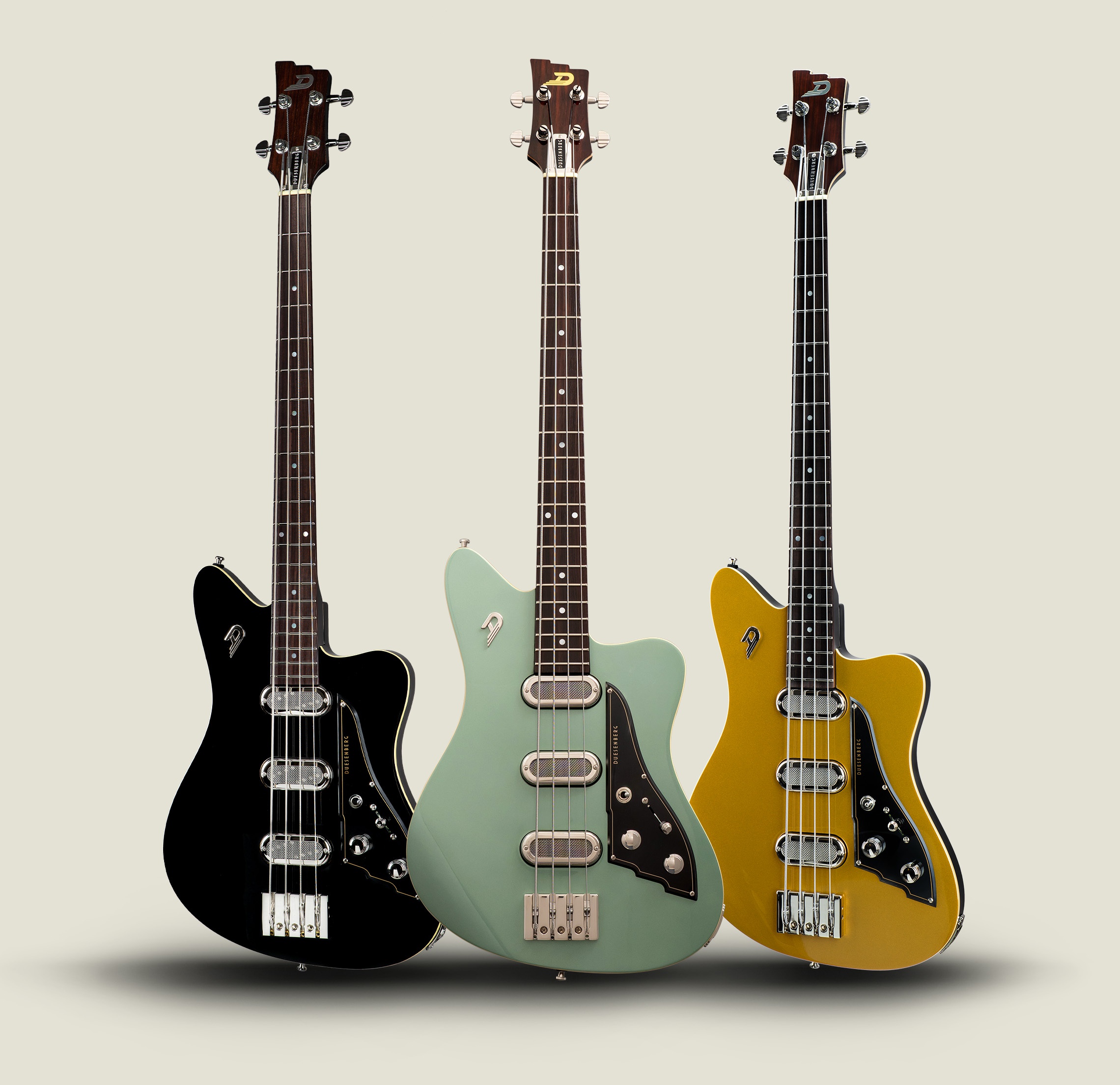 Front body view of the Duesenberg Triton Bass in Black and Gold-Top