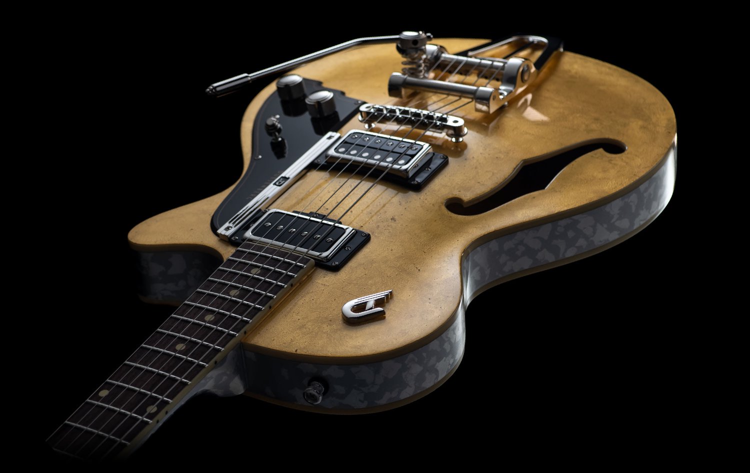 Body view of the Duesenberg Starplayer TV 25th Anniversary Gold Leaf