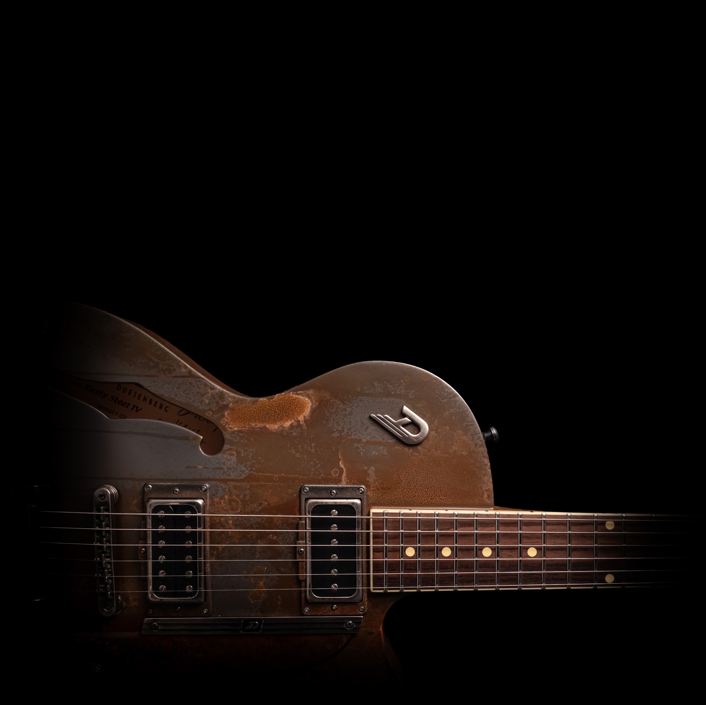 Angled view of the body of the Custom Shop Rusty Steel TV